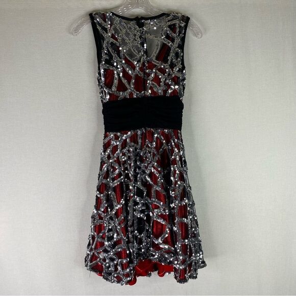 Dance Sophisticates Dress Red Black Silver Dance Wear Costume See Measurements - Picture 7 of 10